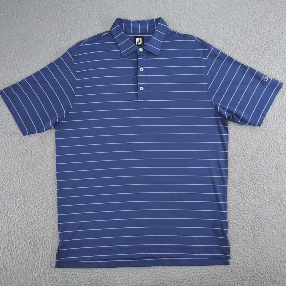 Footjoy Prodry Golf Polo Shirt Mens XL Blue Striped The Meadows Country Club SS